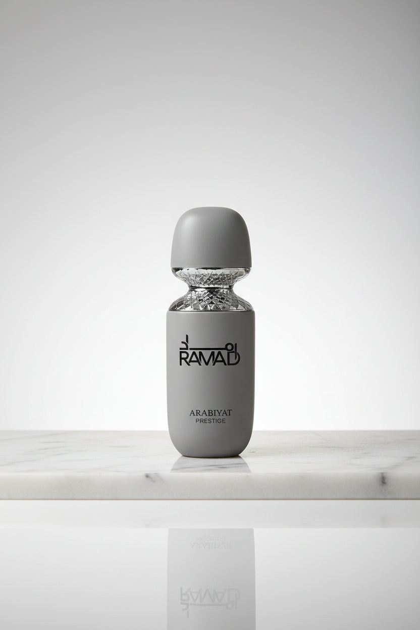 Perfume bottle with 'RAMAD' branding on a white background