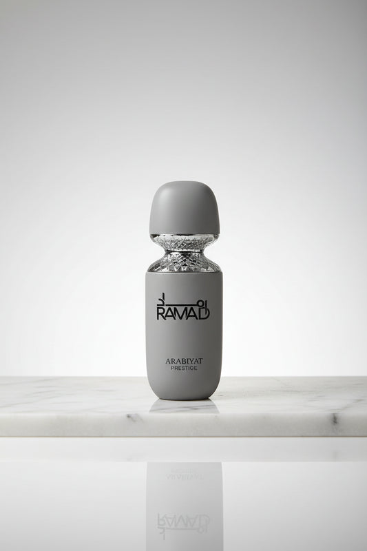 Perfume bottle with 'RAMAD' branding on a white background